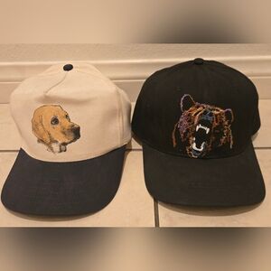 Vintage Snapback Hat Labrador Bear Design Lot of 2